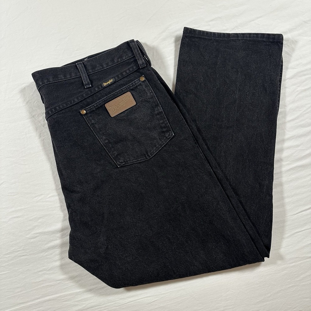 Vintage Wrangler Jeans USA 42x30‎ Black Cowboy Cut Original Medium Wash 13MWZWK